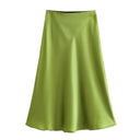 Solid Satin A-Line Midi Skirt Stylish Summer Fashion Statement