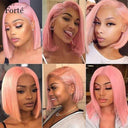 Vibrant Pink Bob Lace Front Wig With Blonde Straight Hair