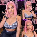 Vibrant Pink Bob Lace Front Wig With Blonde Straight Hair