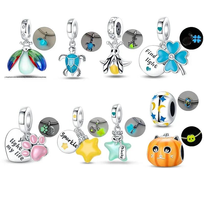 Luminous Sterling Silver Firefly Star Dog Charm Beads for Pandora Bracelet DIY Gift Making  ourlum.com   