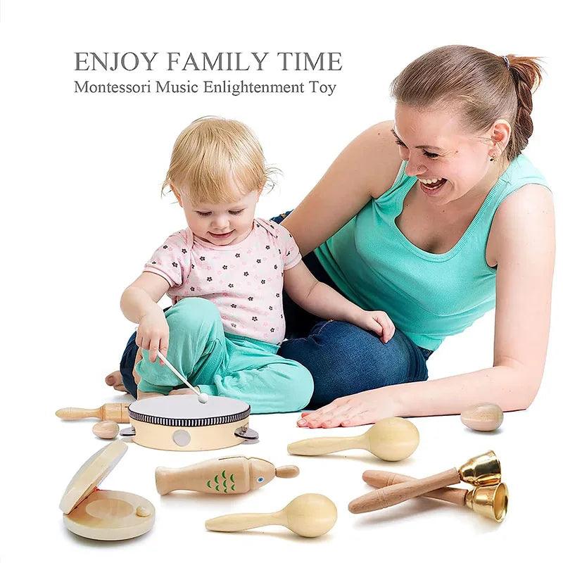 Wooden Musical Instruments for Children Montessori Educational Toy Natural Wood Music Instruments Set for Newborn Babies 0 12M