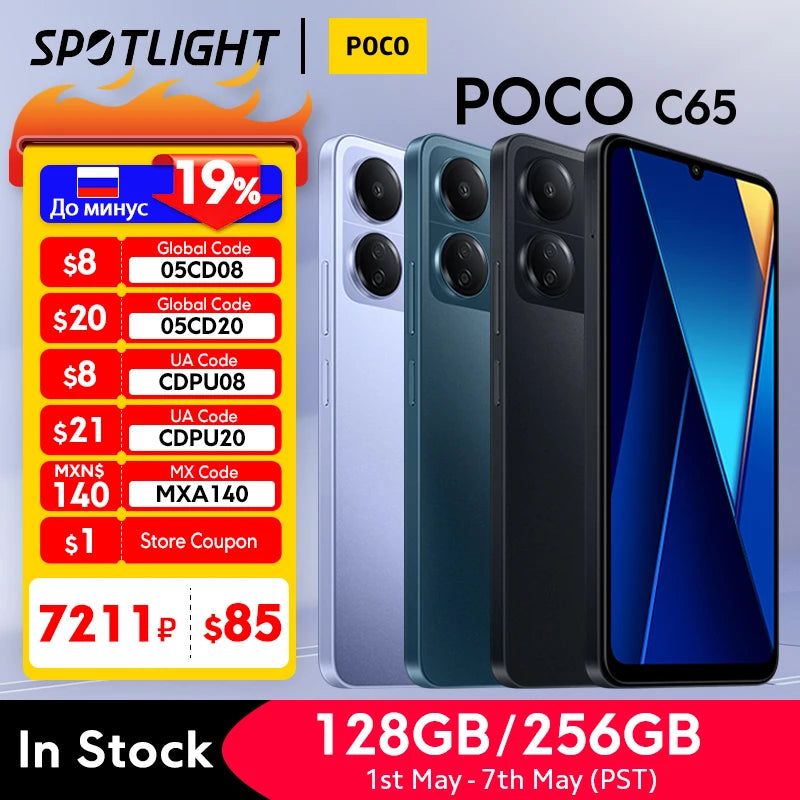 【World Premiere】POCO C65 Global Version 6GB 128GB/8GB 256GB MediaTek Helio G85 6.74" 90Hz Display 50MP Triple Camera 5000mAh NFC