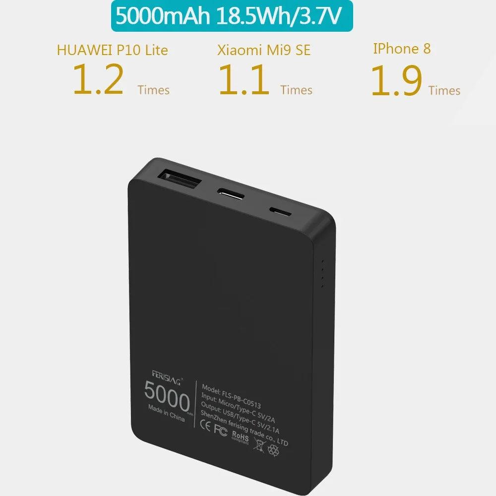 FERISING Slim Mini Power Bank 5000mAh Portable PowerBank 5000 mAh USB Typc C PoverBank External Battery Charger For Xiaomi Banks  ourlum.com   