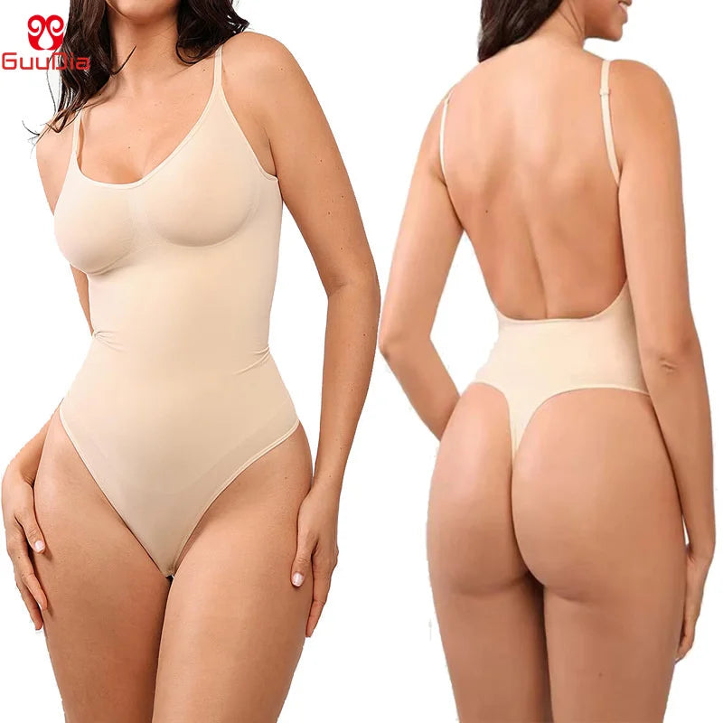 GUUDIA Seamless Backless Thong Bodysuit - Shapewear for Curves & Comfort