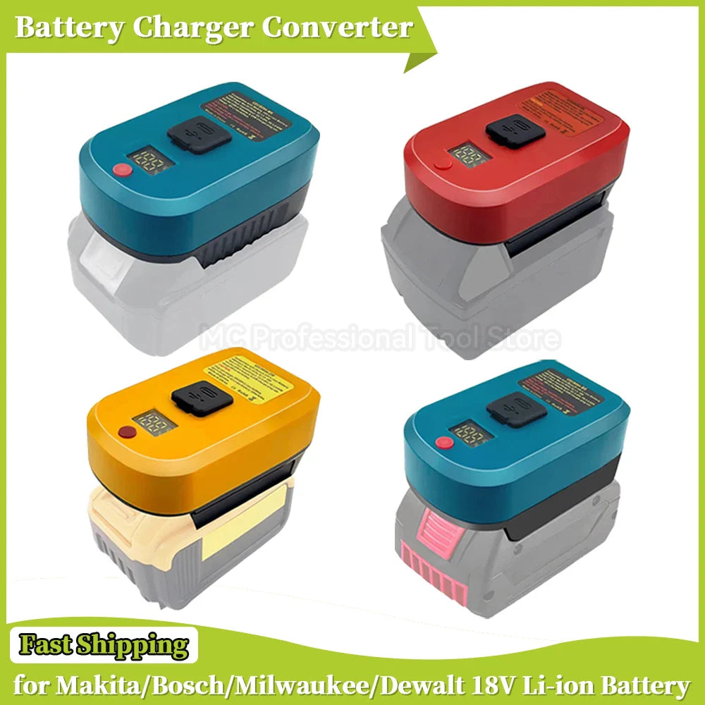 18V Li-ion Battery USB Type-C Charger for Makita, Bosch, Milwaukee, Dewalt