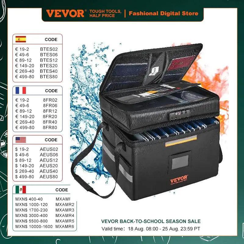 VEVOR Fireproof Document Bag with Lock 2000℉ 3-layer Fireproof & Waterproof File Box with Zipper for Money Documents Jewelry