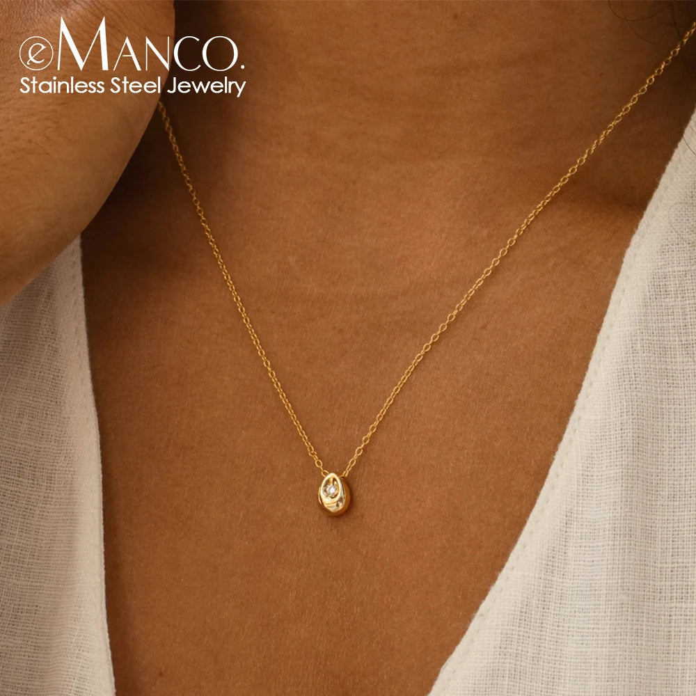 eManco Stainless Steel Gold-Plated Water Drop Pendant Necklace Women's Fine Jewelry Adjustable Short Accessories