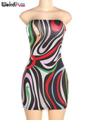 Weird Puss Colorful Print Sexy Bodycon Dress Summer Fashion