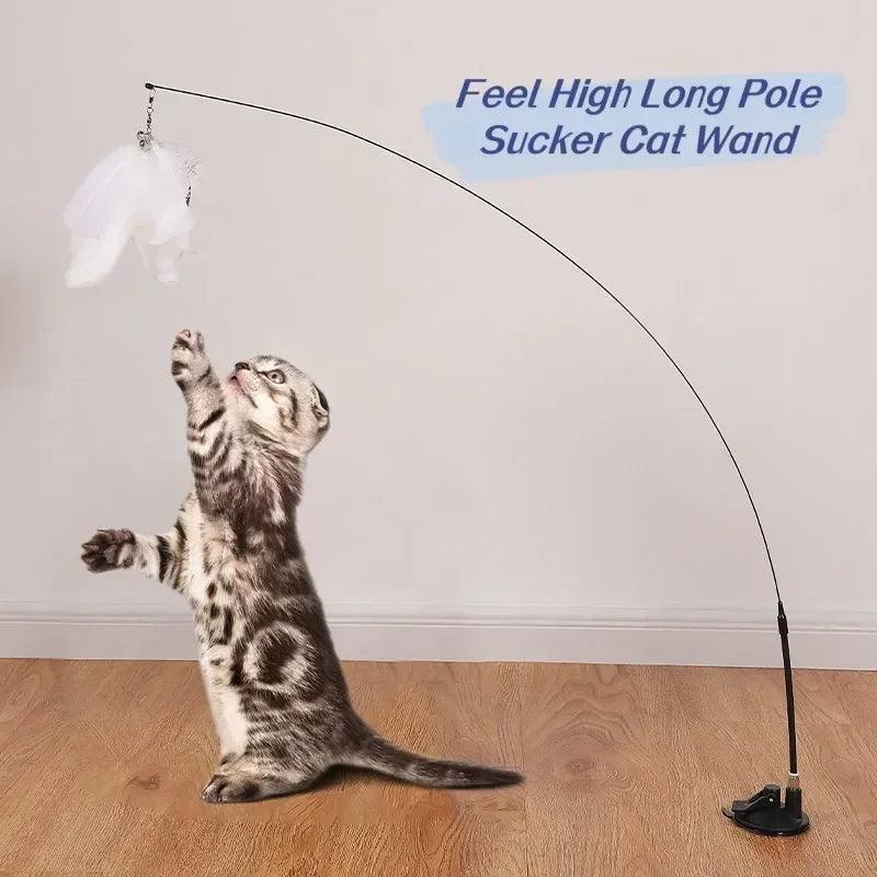 Interactive Feather Cat Wand Toy with Suction Cup Base: Engage Your Feline Friend  ourlum.com   