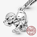 Sterling Silver Puppy Family Zircon Pendant For Dog Lovers