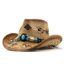 New Summer Khaki Paint Spraying Lafite Straw Cowboy Hat