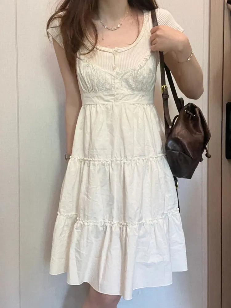 Vintage Lace Sling Dress: Elegant Summer Fashion with Square Collar