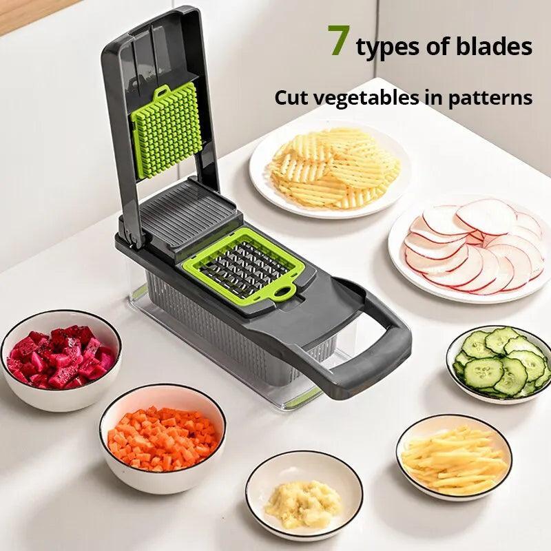 Green Black Multifunctional Vegetable Slicer with Safety Basket  ourlum.com   