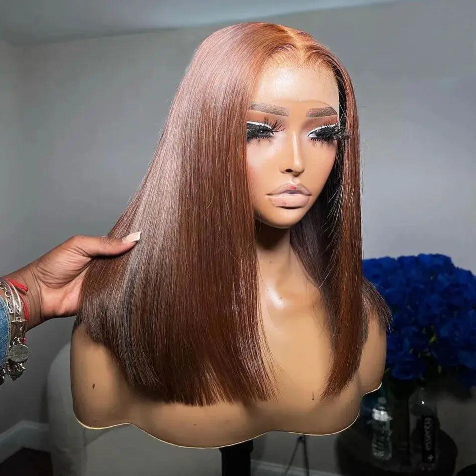 13x4 Lace Front Wig Bob Human Hair Brown Straight 180% Full Density HD Transparent Lace Frontal Wigs bob hair lace front wig  ourlum.com 13x4 HD Lace CHINA 14inches | 180%