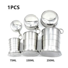 Retractable Stainless Steel Folding Cup - Portable Teacup for Camping, Travel & Outdoor Use (75/150/250ML)