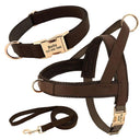 Leather Dog Collar Harness Leash Set: Personalized Stylish Vest for Dogs  ourlum.com 3 Brown Set XS 