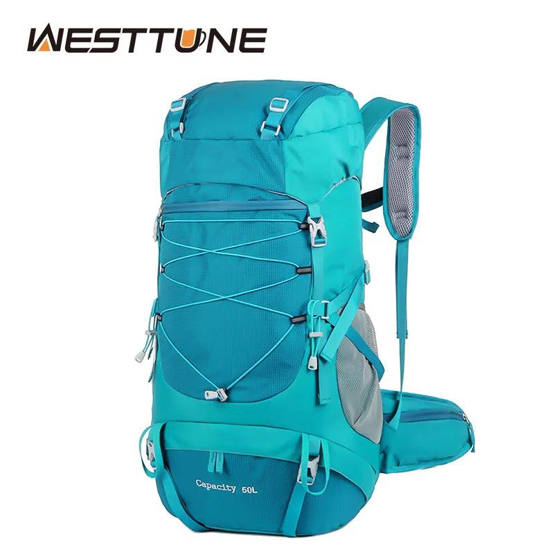 Multifunctional 50L Hiking Backpack with Rain Cover for Travel and Camping by WESTTUNE