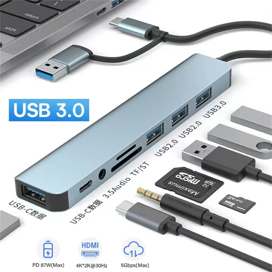 8 In 2 USB Hub 3.0 Type C Multiport Dock Station For Macbook Pro