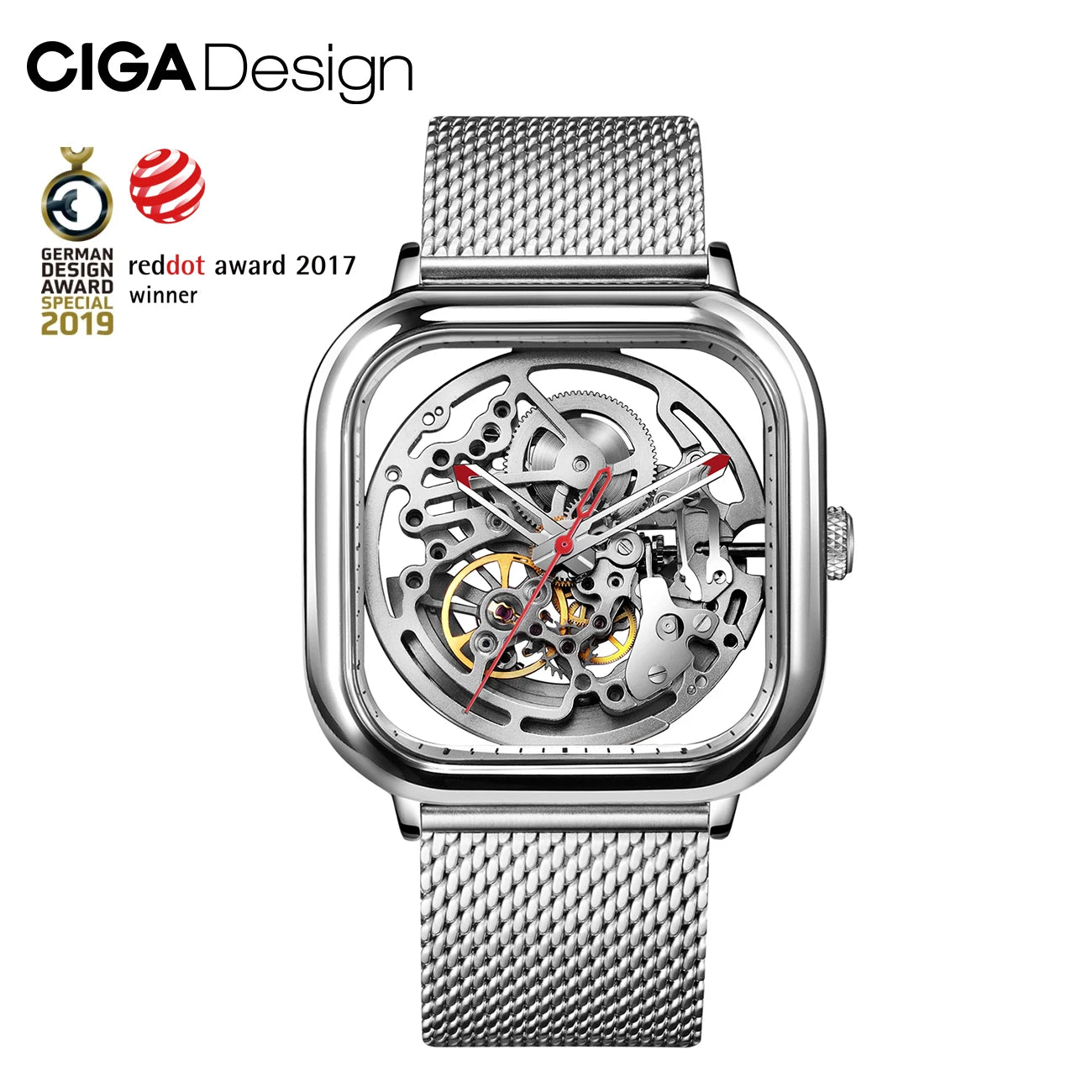 CIGA Design Stainless Steel Skeleton Square Case Automatic Wrist Watch  OurLum.com   