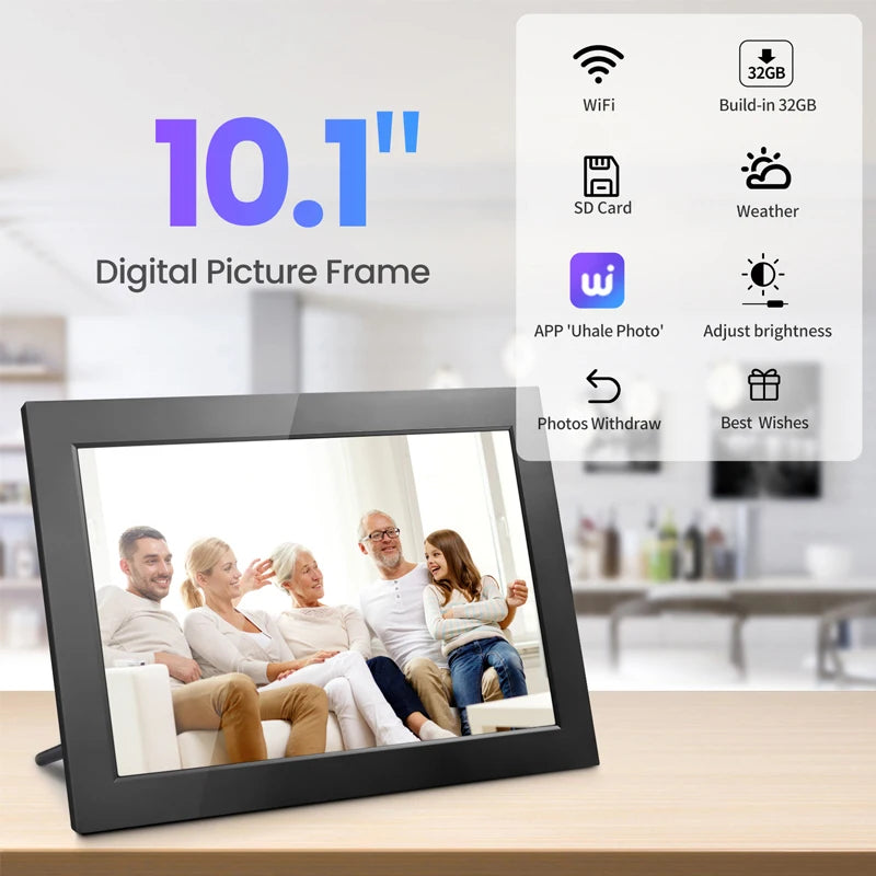 WiFi Digital Photo Frame 10.1 Inch 32GB Smart Digital Picture Frame with 1280x800 IPS HD Touch Screen Digital Frame Gift