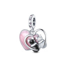 Pink Silver Plated Butterfly Flower Charm Beads for Jewelry