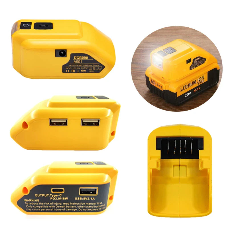 Dewalt DCB090 Power Converter Dual USB Adapter LED Light