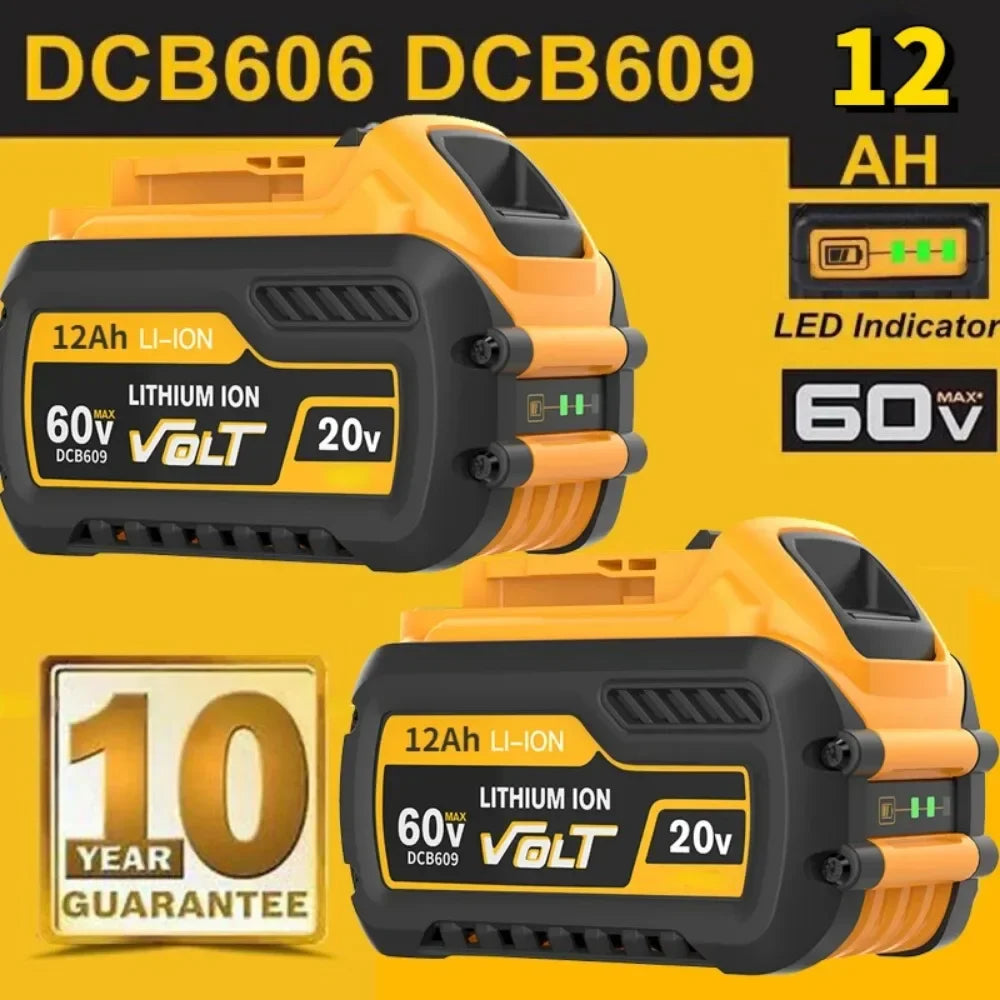 12Ah DEWALT Compatible Battery - 20V/60V MAX, Long-Lasting Power & Fast Charging