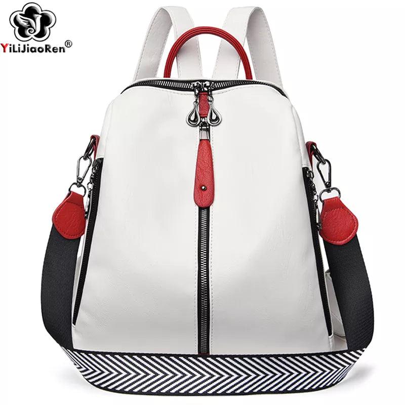 Fashion Backpack Female Soft leather Rucksack Women Shoulder Bag Ladies Travel Back Pack Large Capacity Dayback Bookbag for Girl  ourlum.com   