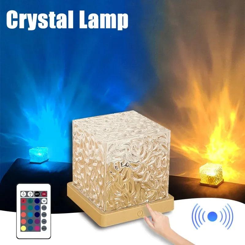 3/16 Colors Dynamic Rotating Water Ripple Projector Night Light Flame Crystal Lamp for Living Room Study Bedroom Bedside Decor