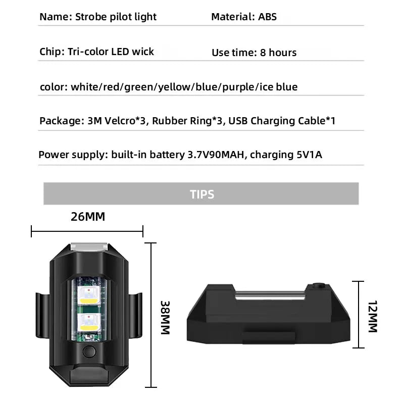 Universal LED Motorcycle Warning Lights 7 Colors Mini USB Drone Strobe Light Bike Aircraft Night Flashing Turn Signal Indicator