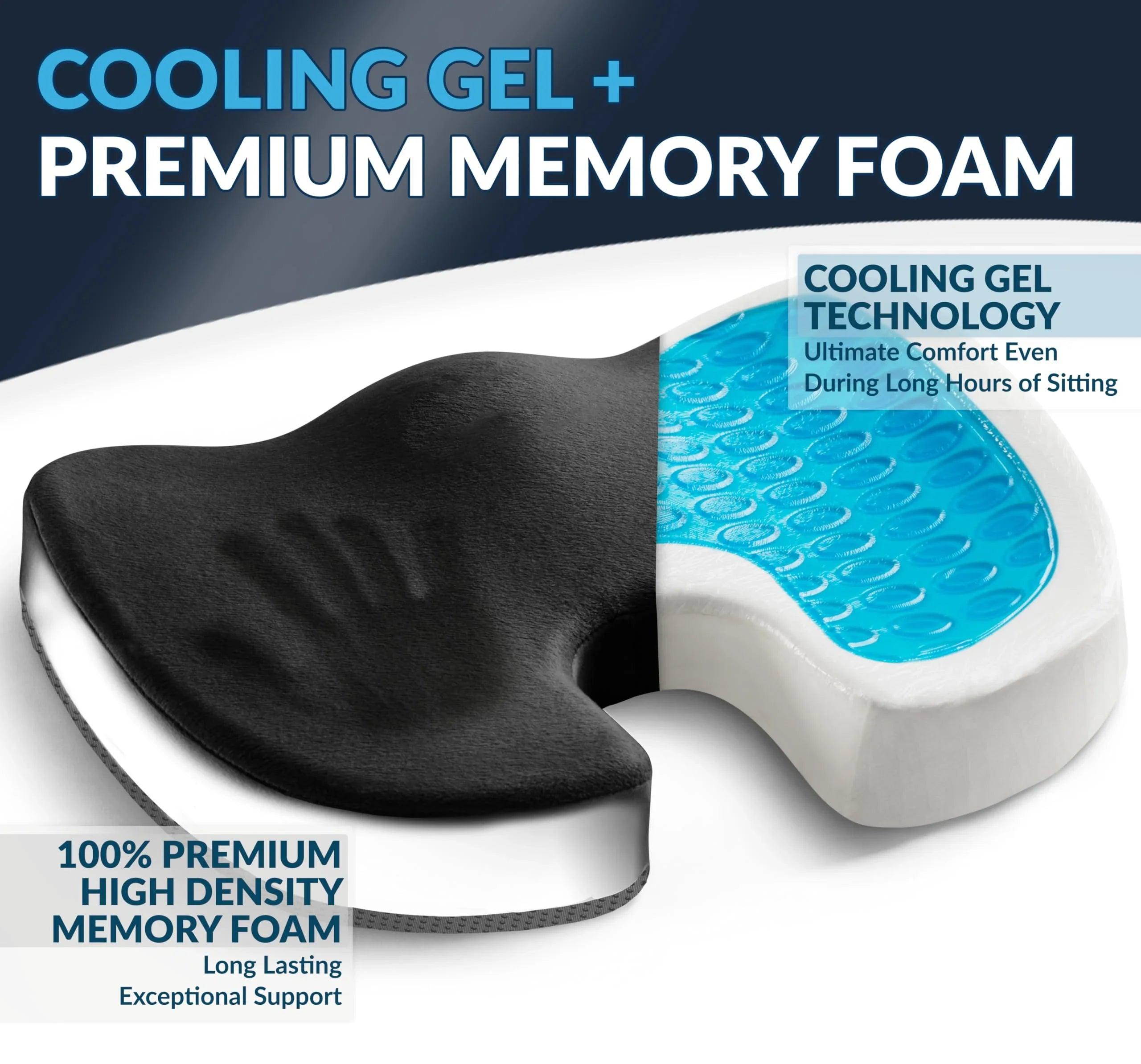 Memory Foam Gel-Cool Seat Cushion for Tailbone Pain Relief - Ideal for Office Chairs, Desks, and Car Seats