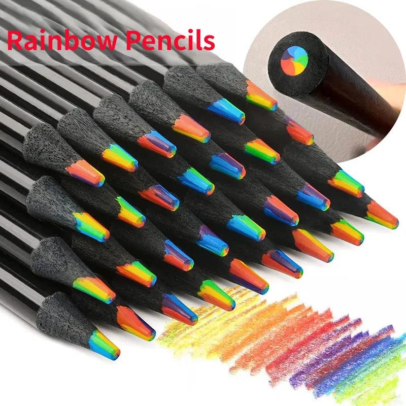 Kawaii Rainbow Pencil Set - Vibrant 7-Color Gradient Crayons for Kids' Art & Stationery  ourlum.com   