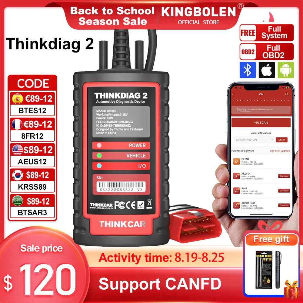 Thinkdiag 2,Ediag plus obd2 diagnostic tools add CAN FD protocol Bluetooth 5.0 ECU coding Active test All system OBD2 scanner