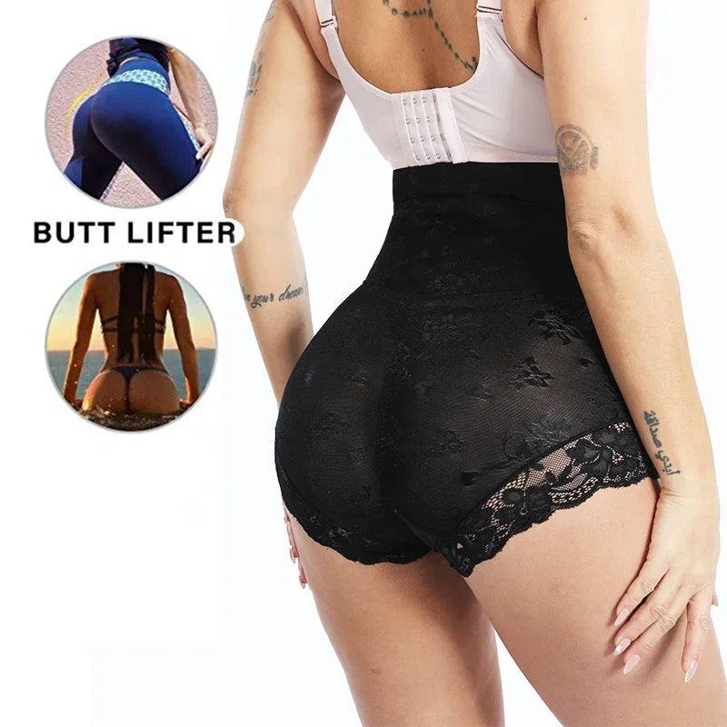 High Waist Lace Jacquard Body Shaper Briefs for Tummy Control & Comfort