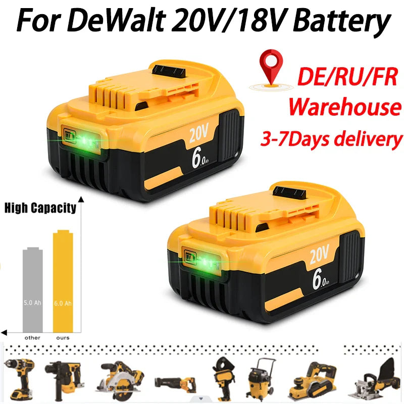 20V 3.0Ah/6.0Ah/9.0Ah for Dewalt DCB200 Battery Replacement Battery Compatible with DCB206 DCB207 DCB204 DCB203 +battery charger