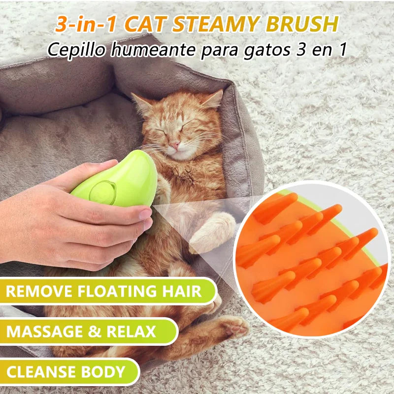 Cat Steamy Electric Spray Pet Grooming Brush: Shed-Free Hair Removal & Massage  ourlum.com   