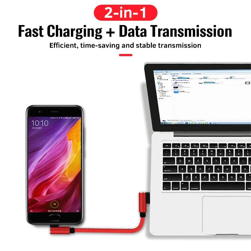 25cm Type C USB Micro Cable Fast Charging Data Cord 90 Degree Short Portable Mini Cable Charge for Power Bank MobilePhone Wire