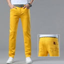 Four Season New Men's Yellow Jeans Fashion Business Casual Straight Denim Stretch Trousers All-match Men's Casual Pants Jeans