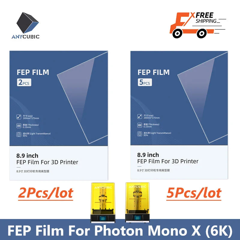 ANYCUBIC 3d Printer Parts 2Pcs/5Pcs a set FEP Film Thickness 0.15mm For Photon Mono X / Mono X 6K / M3 Plus / Mono X2/Mono X 6Ks