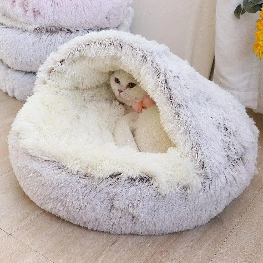 Round Plush Pet Bed with Cover: Cozy 2-in-1 Nest for Small Dogs  ourlum   