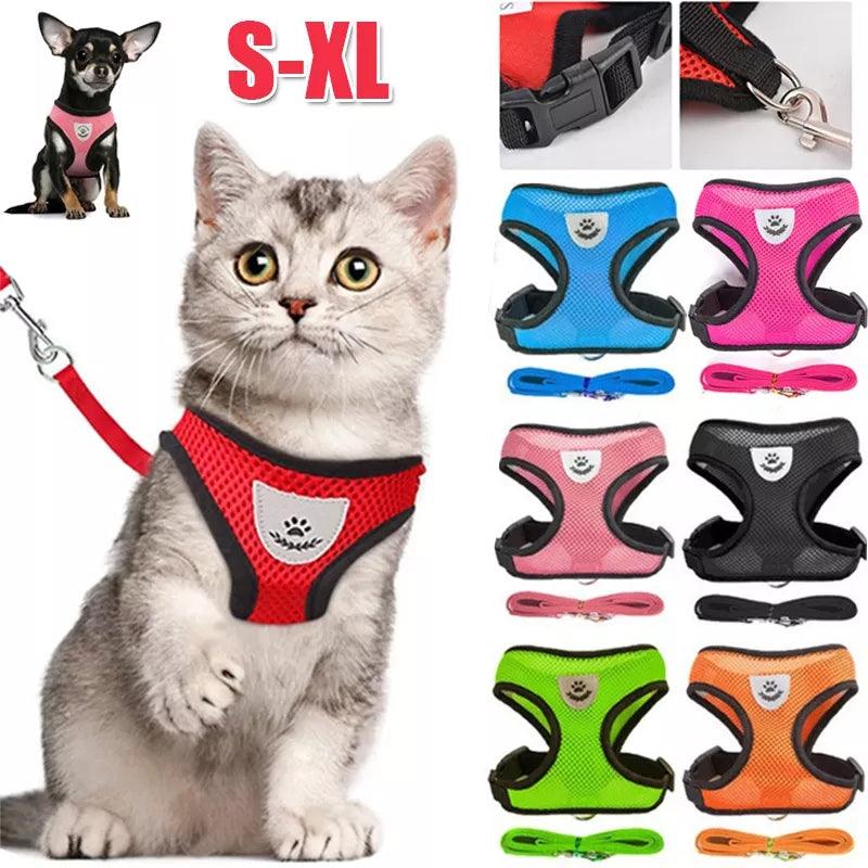 Adjustable Reflective Mesh Cat Dog Harness Set with Leash - Small Pet Safety Vest and Accessories  ourlum.com   
