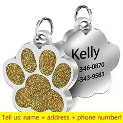 Engraved Glitter Paw Pet ID Collar Tag: Customized and Stylish