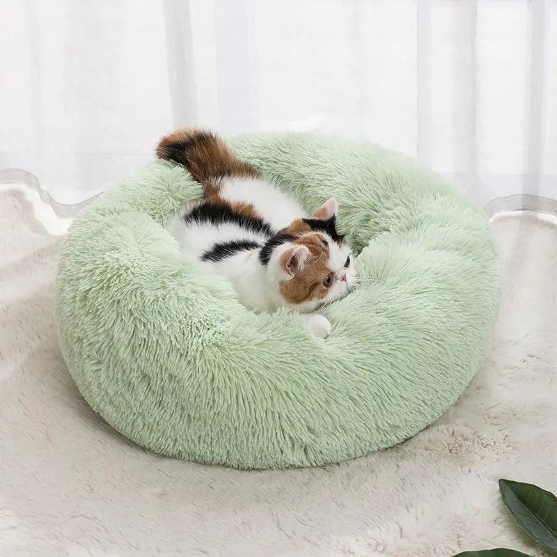 Cozy Round Shaggy Cat Nest Bed for Kittens and Chihuahuas  ourlum.com   