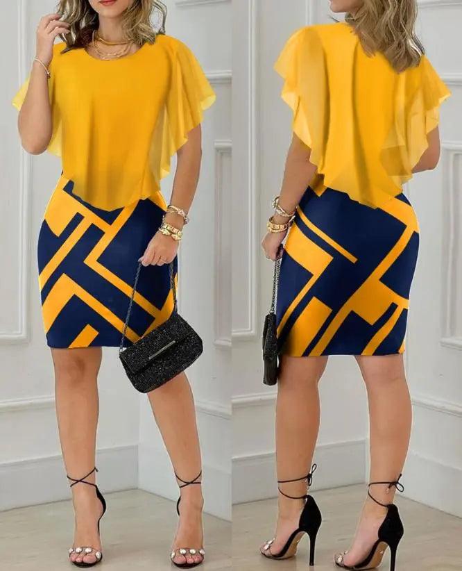 Geometric Print Ruffle Hem Bodycon Mini Dress - Chic Summer Fashion Statement for Women  ourlum.com   
