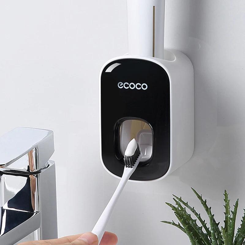 Automatic Toothpaste Dispenser with Dust-Proof Toothbrush Holder Wall Mount Set  ourlum.com   