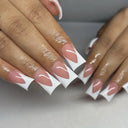 French False Nails Chic Nude White Short Square Tips Glue