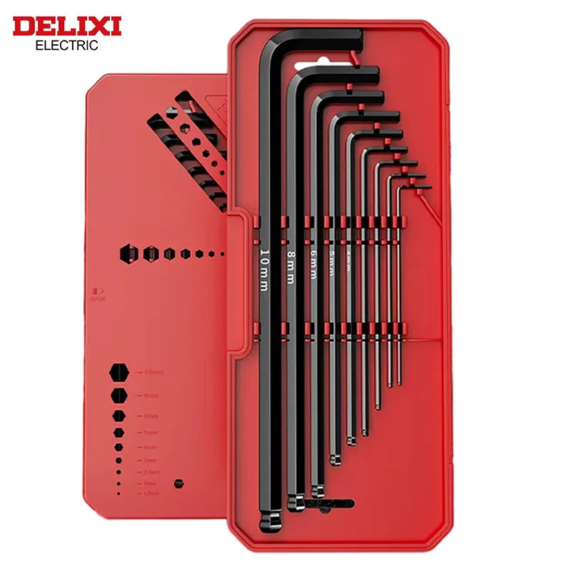 DELIXI ELECTRIC Allen Key Set，Allen Hex WrenchScrewdriverBox-packed Set，SleevUniversal Torque Long Metric,for VehicleMaintenance