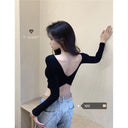 Chic Backless Crop Top Stylish Square Collar Shirt Women