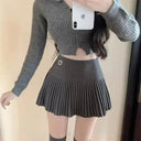 HOUZHOU Woolen Pleated Skirt Korean Cute Sexy A-Line Mini