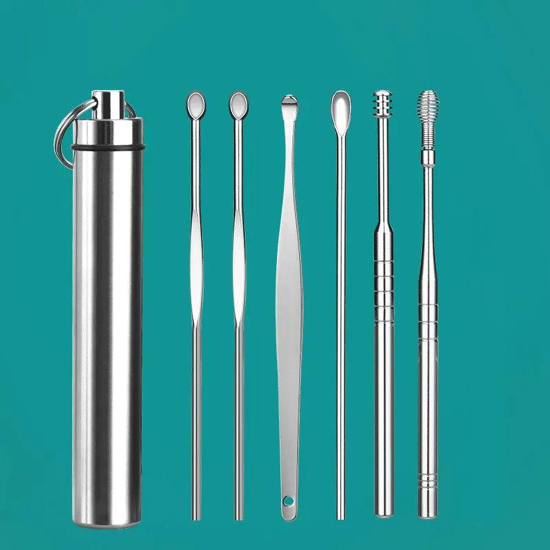 6Pcs/Set Ear Wax Pickers Stainless Steel Earpick Wax Remover Curette Ear Pick Cleaner Ear Cleaner Spoon Care Ear Clean Tool  ourlum.com   